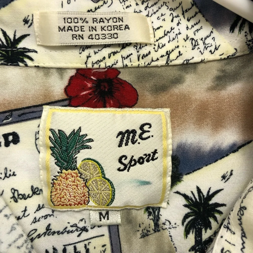 M.E. Sport Hawaiian Shirt Men's Size Medium Wood Buttons